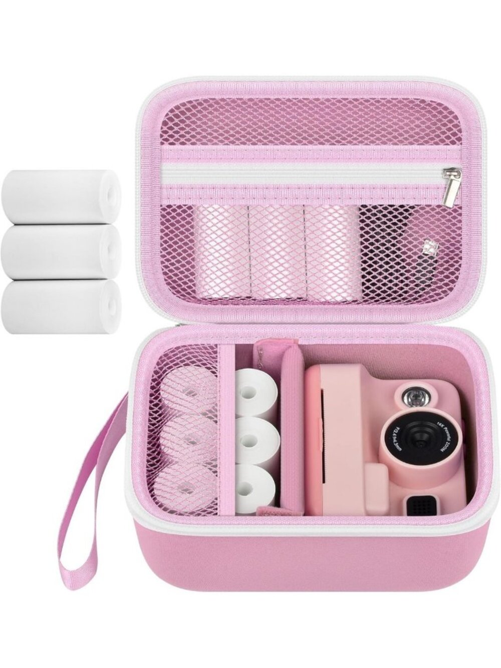 Kids Instant Print Camera Case - 3 Paper Rolls, Mesh Pocket, Shoulder Strap